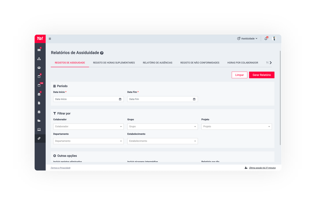 Screenshot dos Relatórios disponíveis no Portal YO! para rápida análises e tomada de decisão
