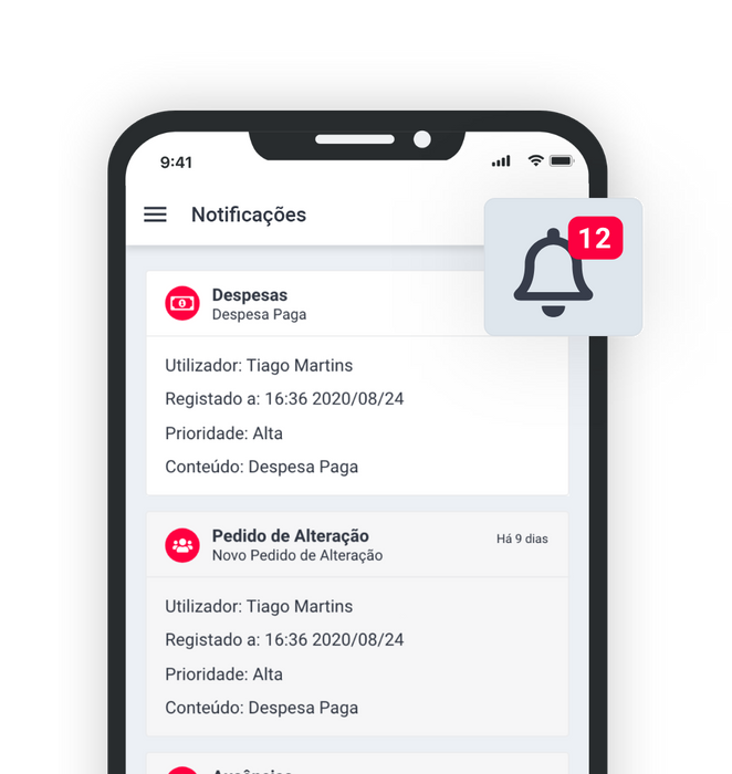 Notificações e alertas do YO! em Tablet e Smartphone para uma comunicação constante, mantendo a equipa coesa